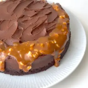 Chocolate Cake with Peanut Caramel and Whipped Ganache