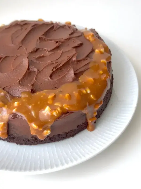Chocolate Cake with Peanut Caramel and Whipped Ganache